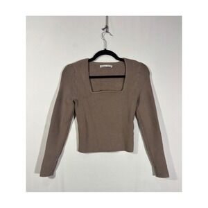 Minimalist Ribbed Abercrombie & Fitch Square Neck Sweater Womens Medium Brown